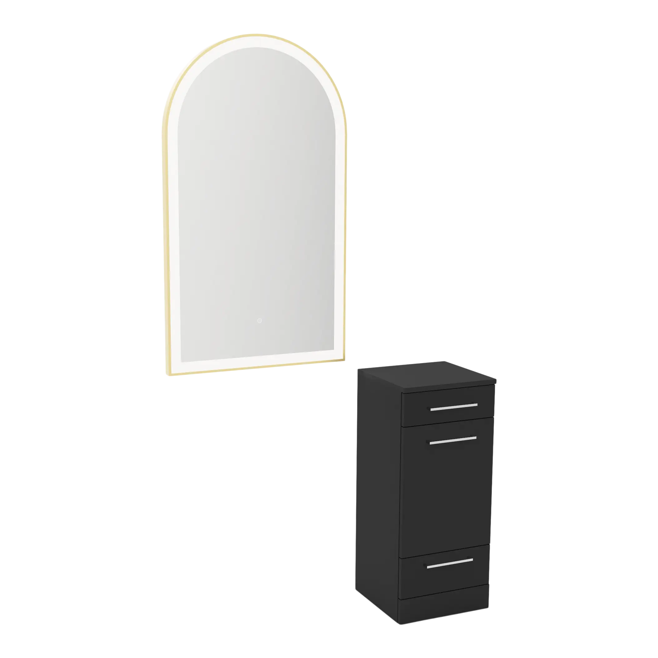 Rococo Mobile Styling Station with Tilt-out Appliance Holder and Gold Arch Paloma Mirror