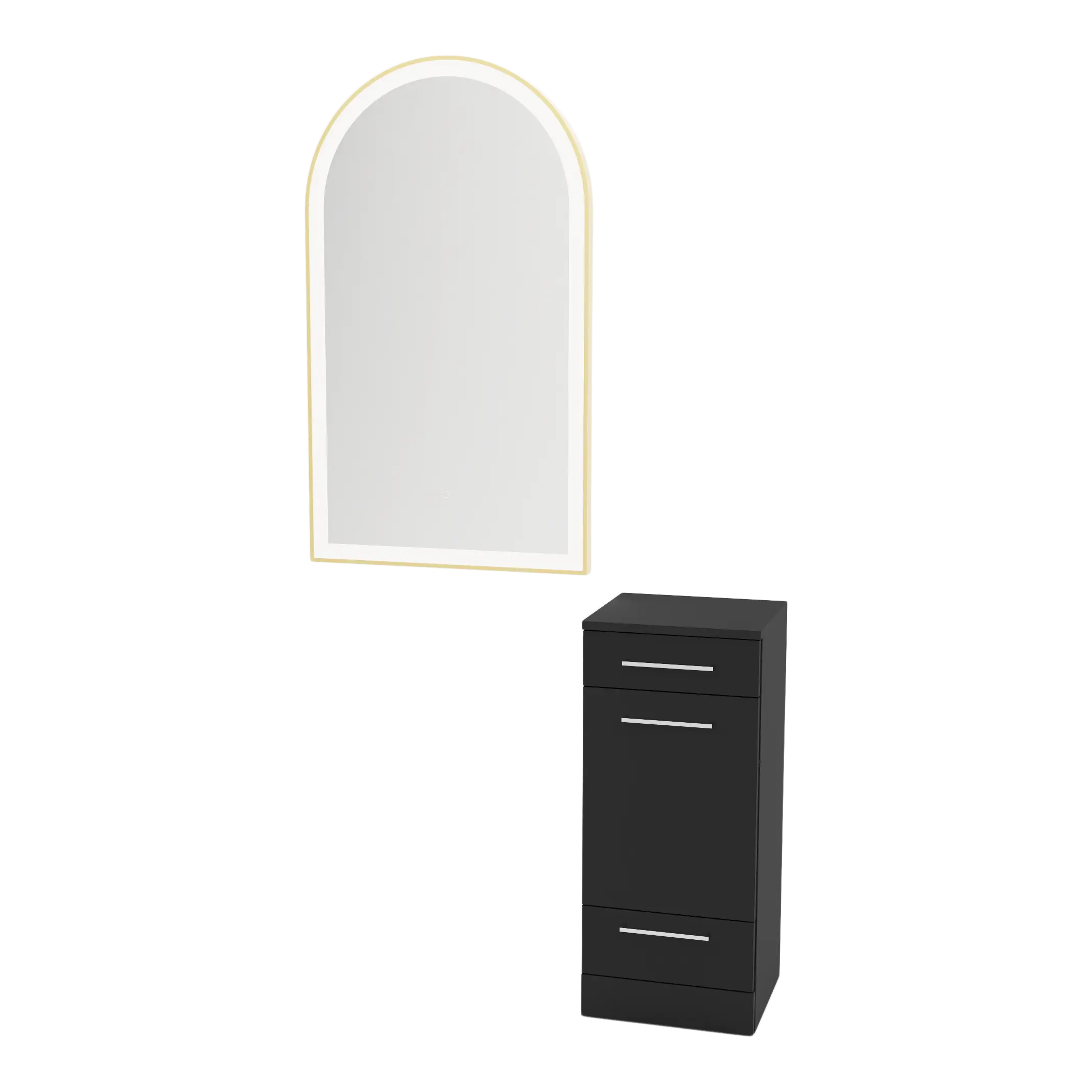 Rococo Mobile Styling Station with Tilt-out Appliance Holder and Gold Arch Paloma Mirror