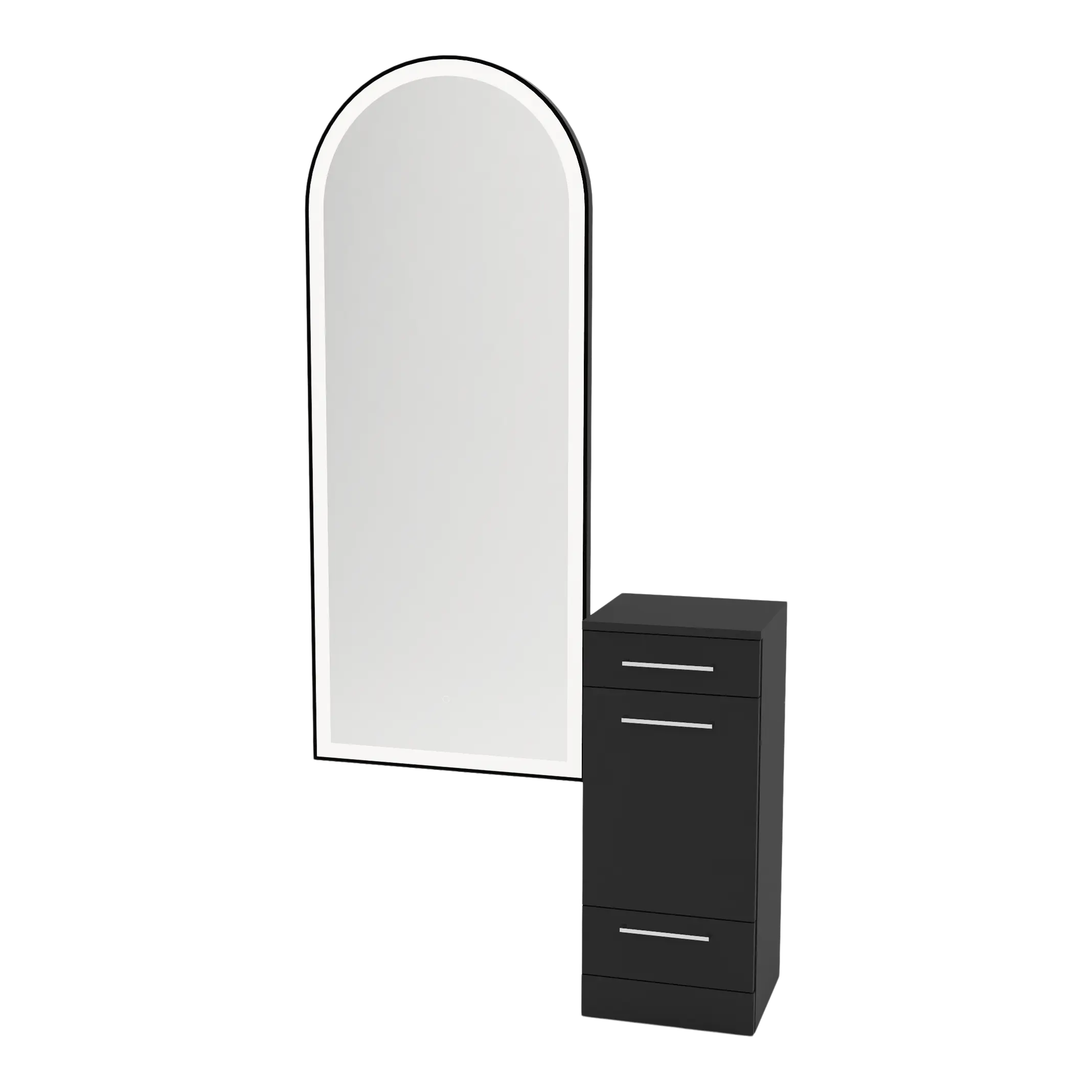 Rococo Mobile Styling Station with Tilt-out Appliance Holder and Black Full-Length Arch Paloma Mirror