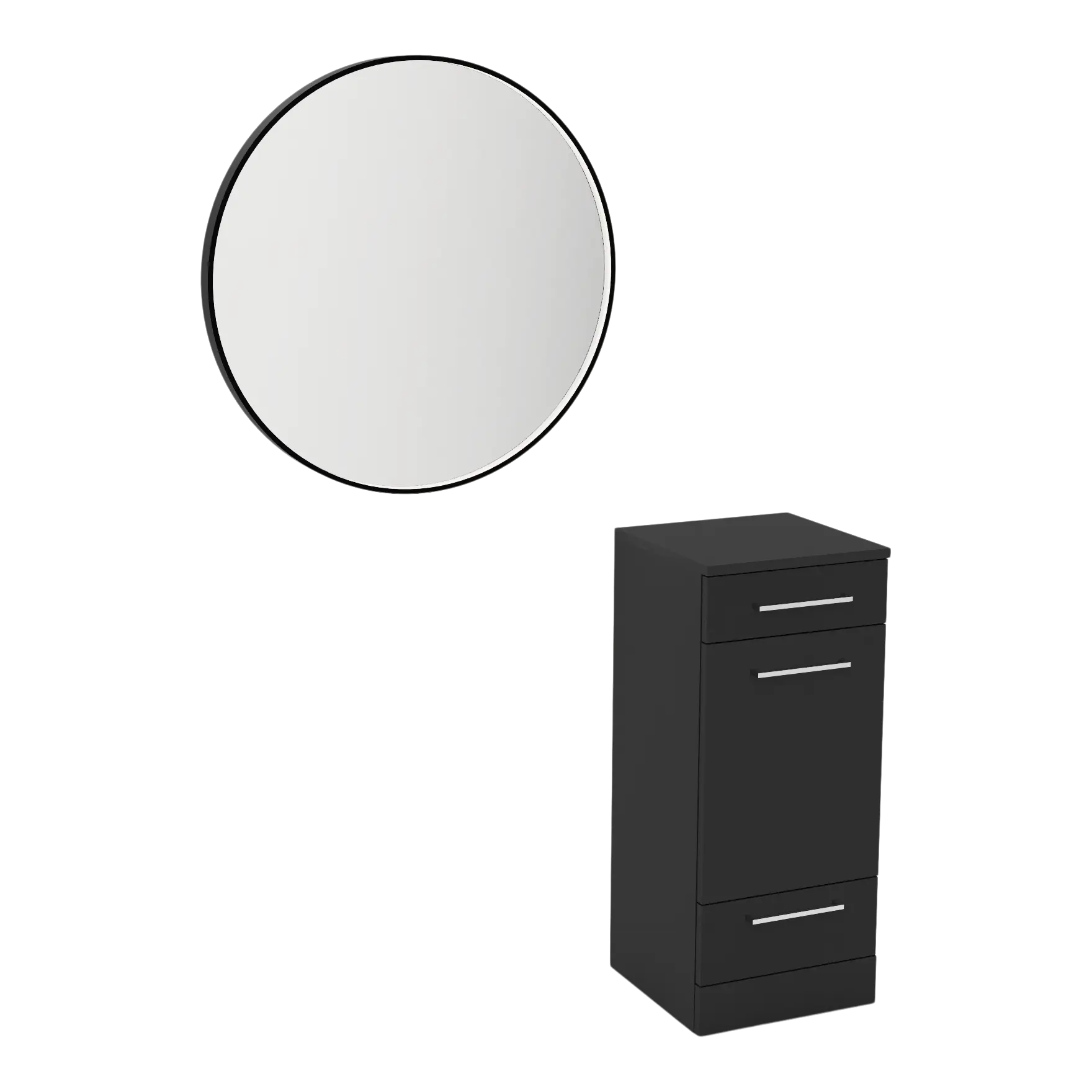 Rococo Mobile Styling Station with Tilt-out Appliance Holder and Black Round Westin Mirror