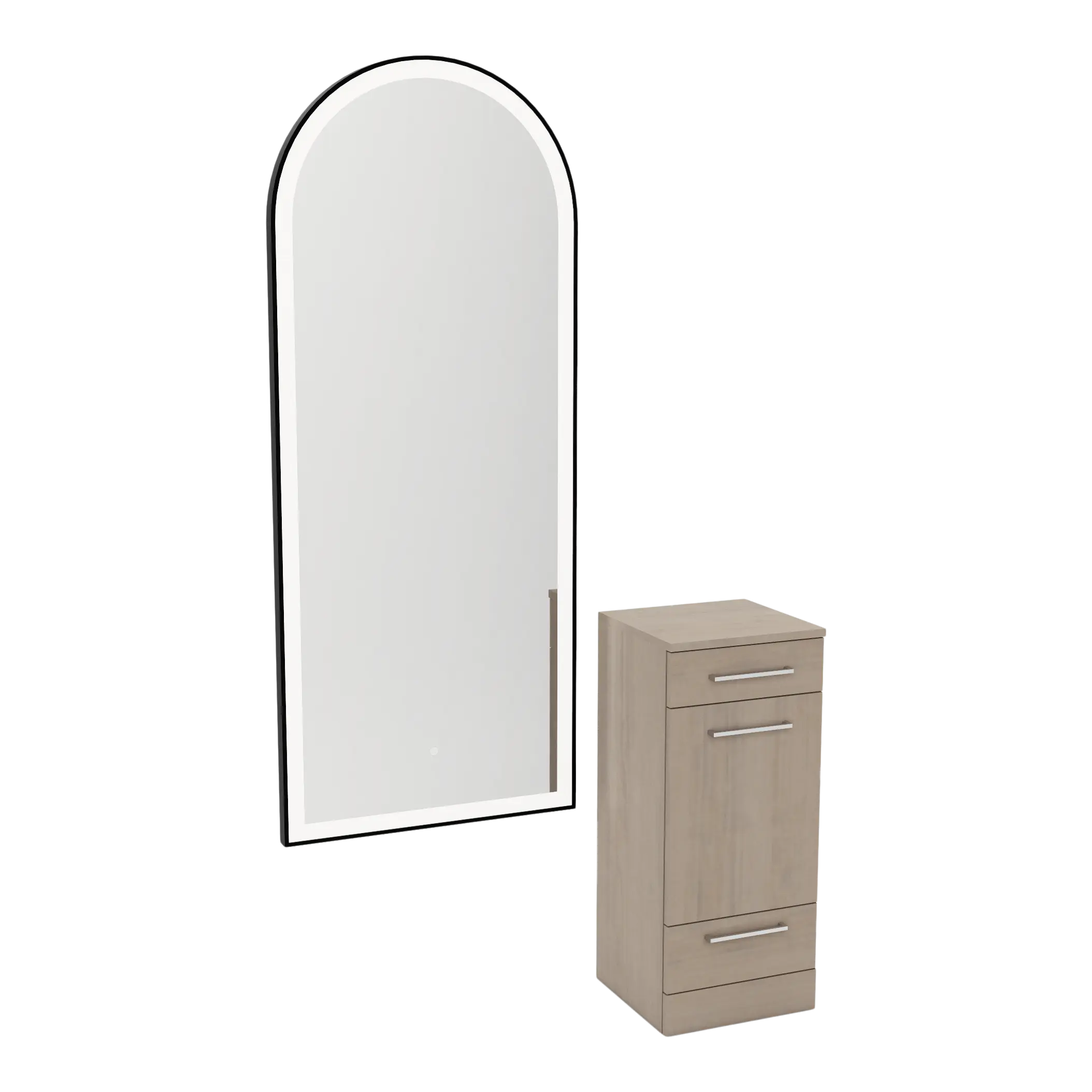 Rococo Mobile Styling Station with Tilt-out Appliance Holder and Black Full-Length Arch Paloma Mirror