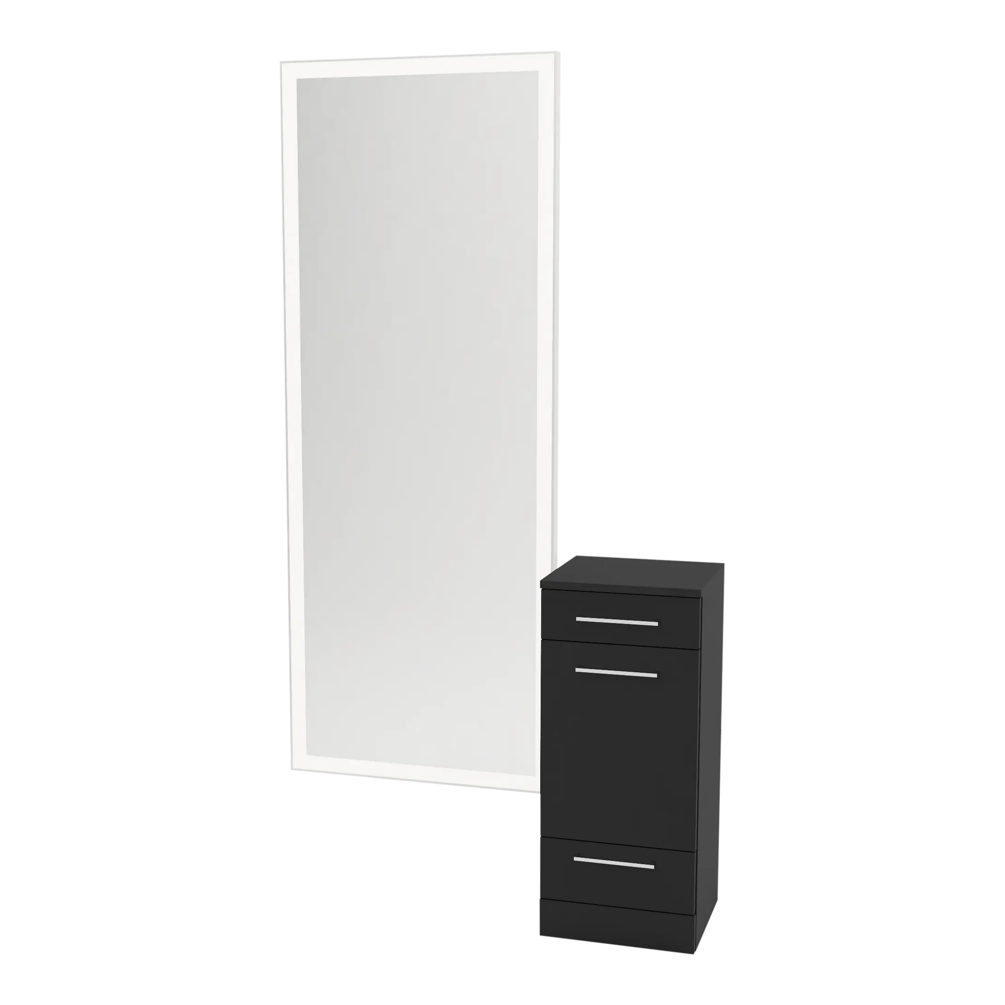 Rococo Mobile Styling Station with Tilt-out Appliance Holder and Silver Full-Length Rectangle Glo Mirror