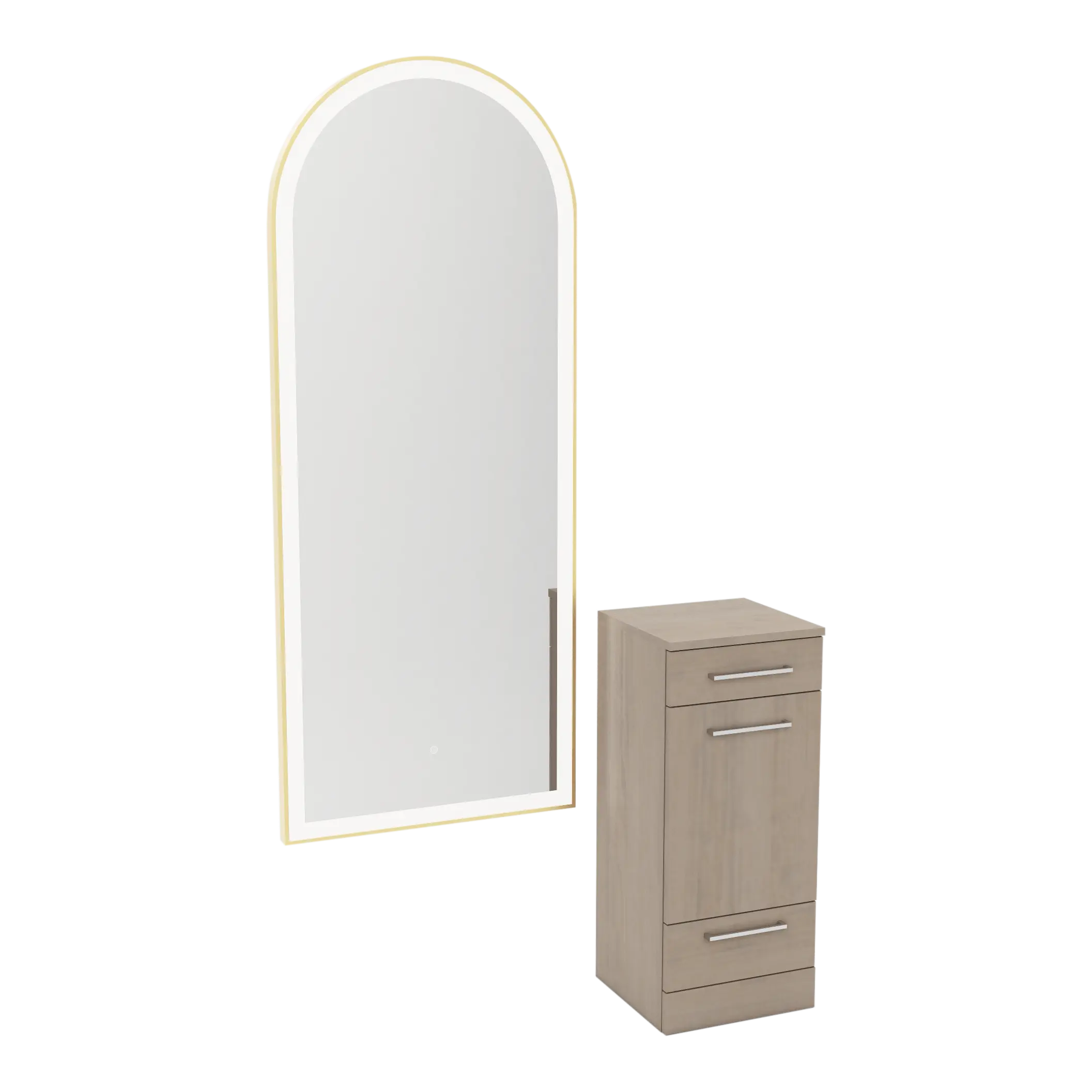 Rococo Mobile Styling Station with Tilt-out Appliance Holder and Gold Full-Length Arch Paloma Mirror