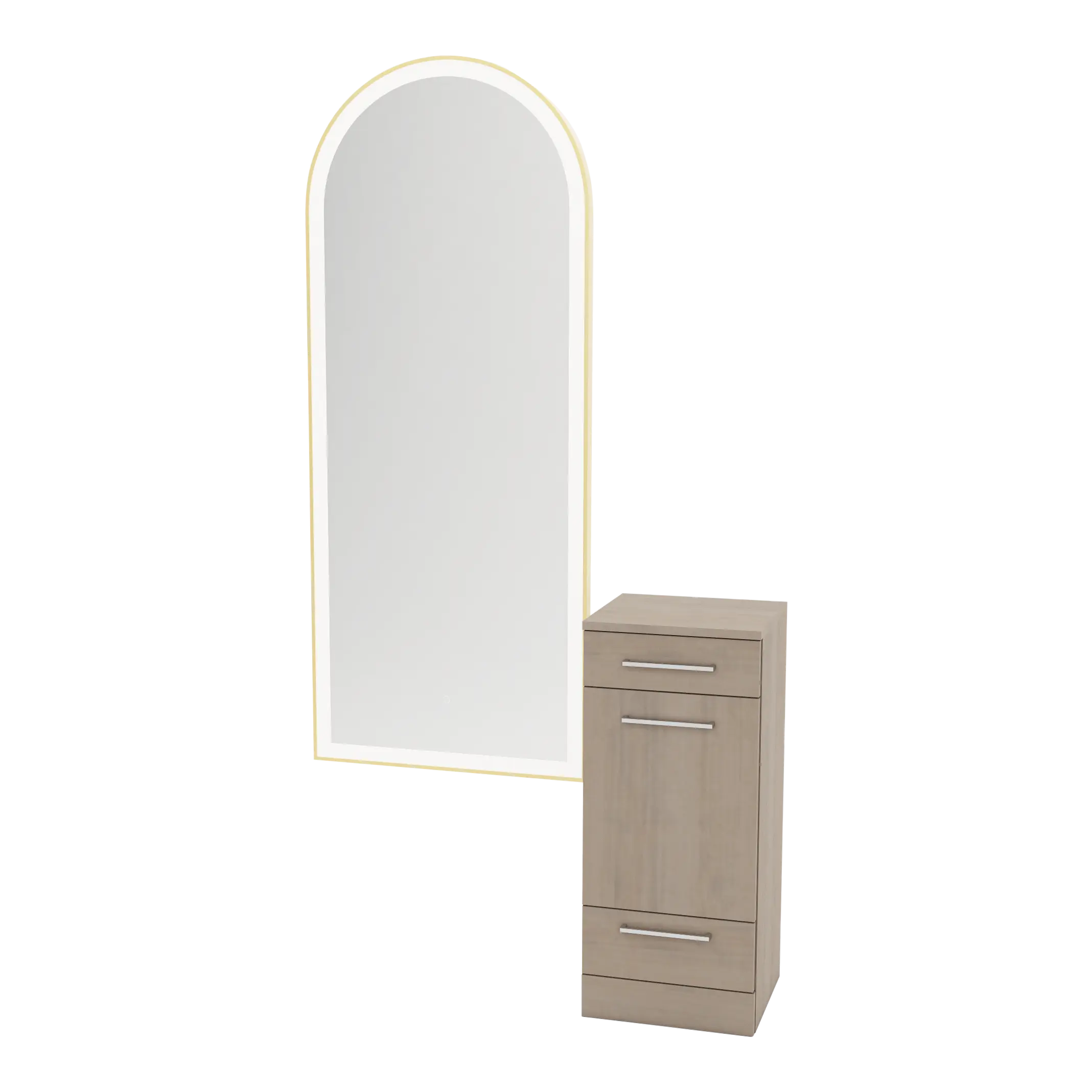 Rococo Mobile Styling Station with Tilt-out Appliance Holder and Gold Full-Length Arch Paloma Mirror
