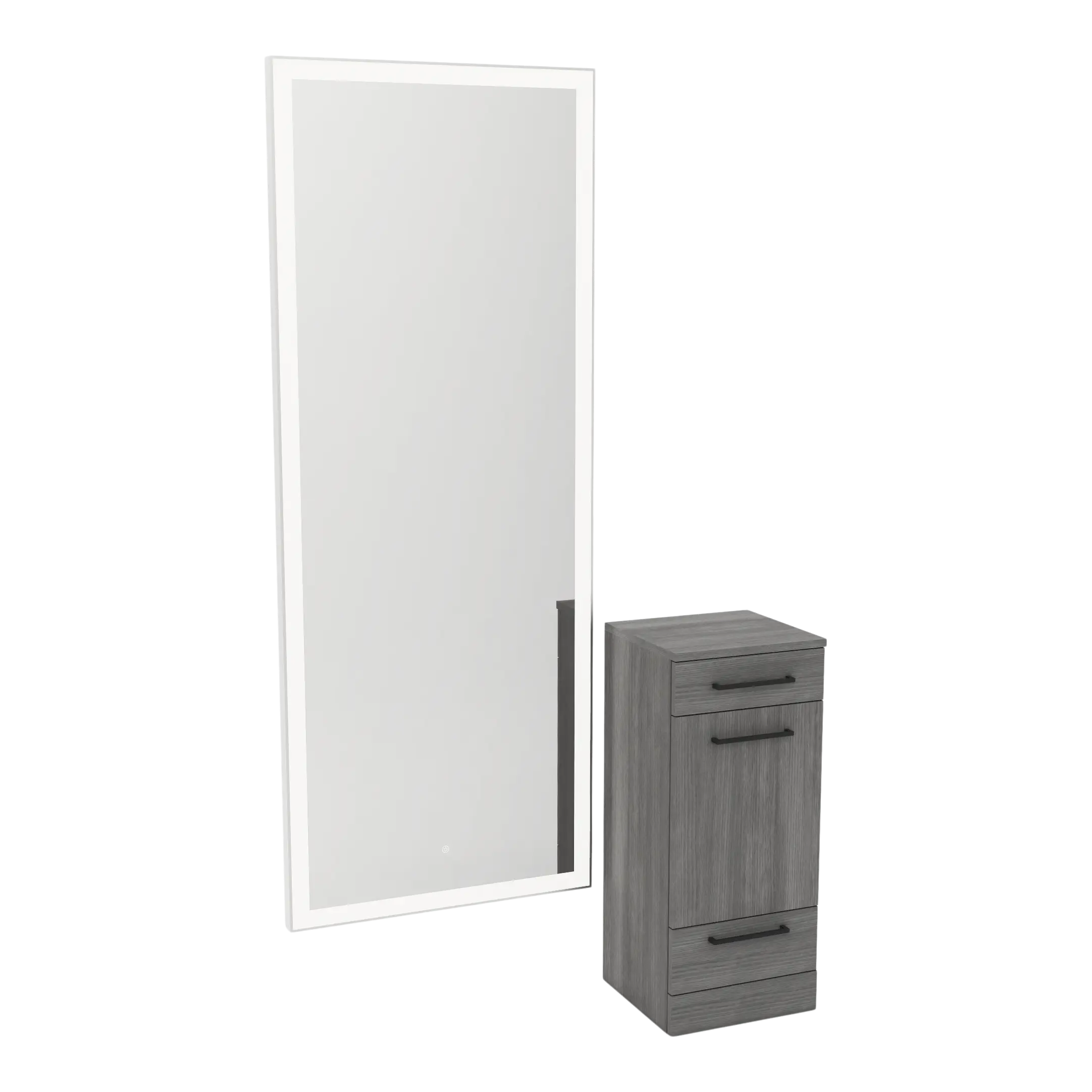 Rococo Mobile Styling Station with Tilt-out Appliance Holder and Silver Full-Length Rectangle Glo Mirror