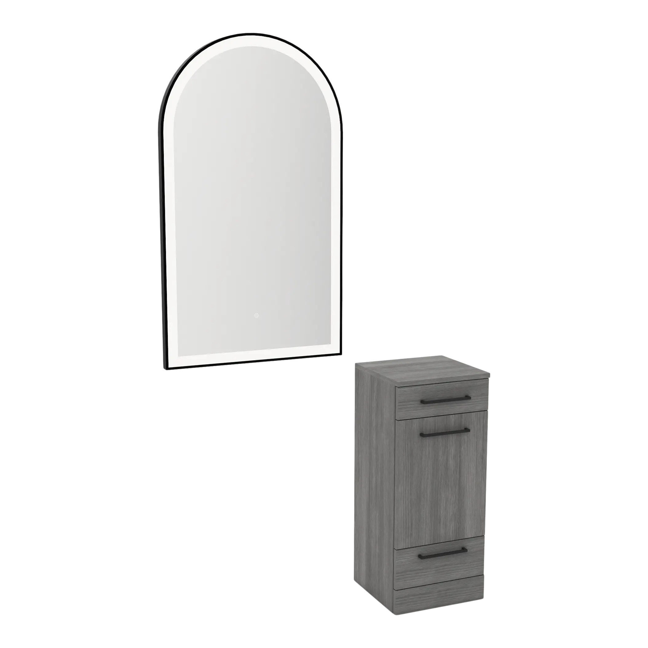 Rococo Mobile Styling Station with Tilt-out Appliance Holder and Black Arch Paloma Mirror