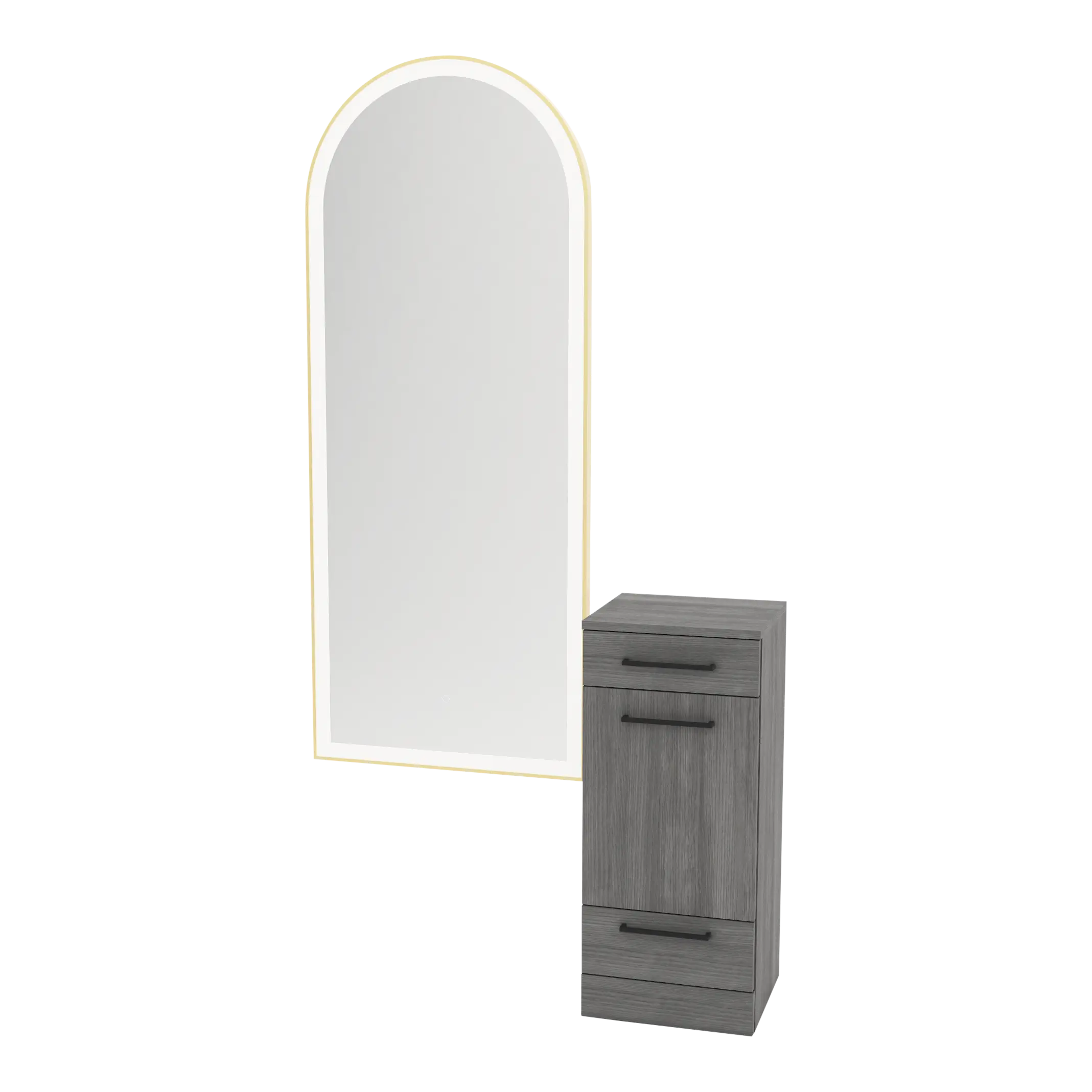 Rococo Mobile Styling Station with Tilt-out Appliance Holder and Gold Full-Length Arch Paloma Mirror