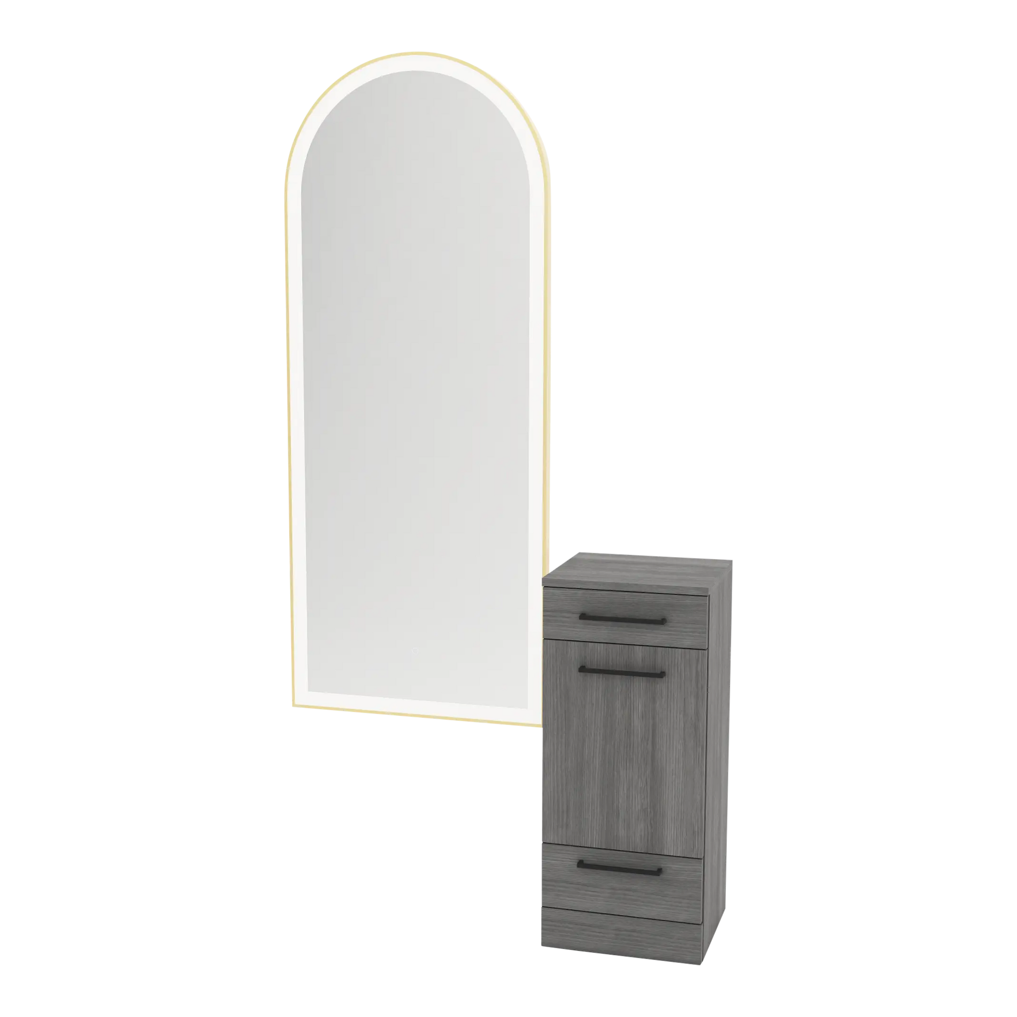 Rococo Mobile Styling Station with Tilt-out Appliance Holder and Gold Full-Length Arch Paloma Mirror