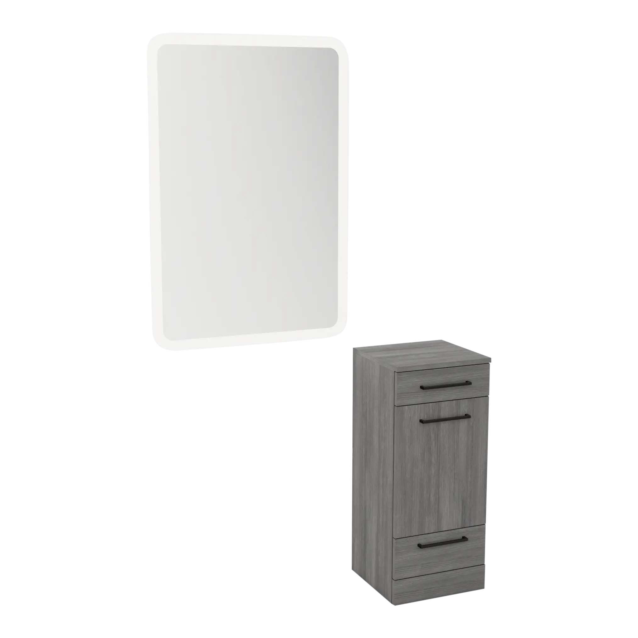 Rococo Mobile Styling Station with Tilt-out Appliance Holder and White Rectangle Illuminate Back Lit Mirror