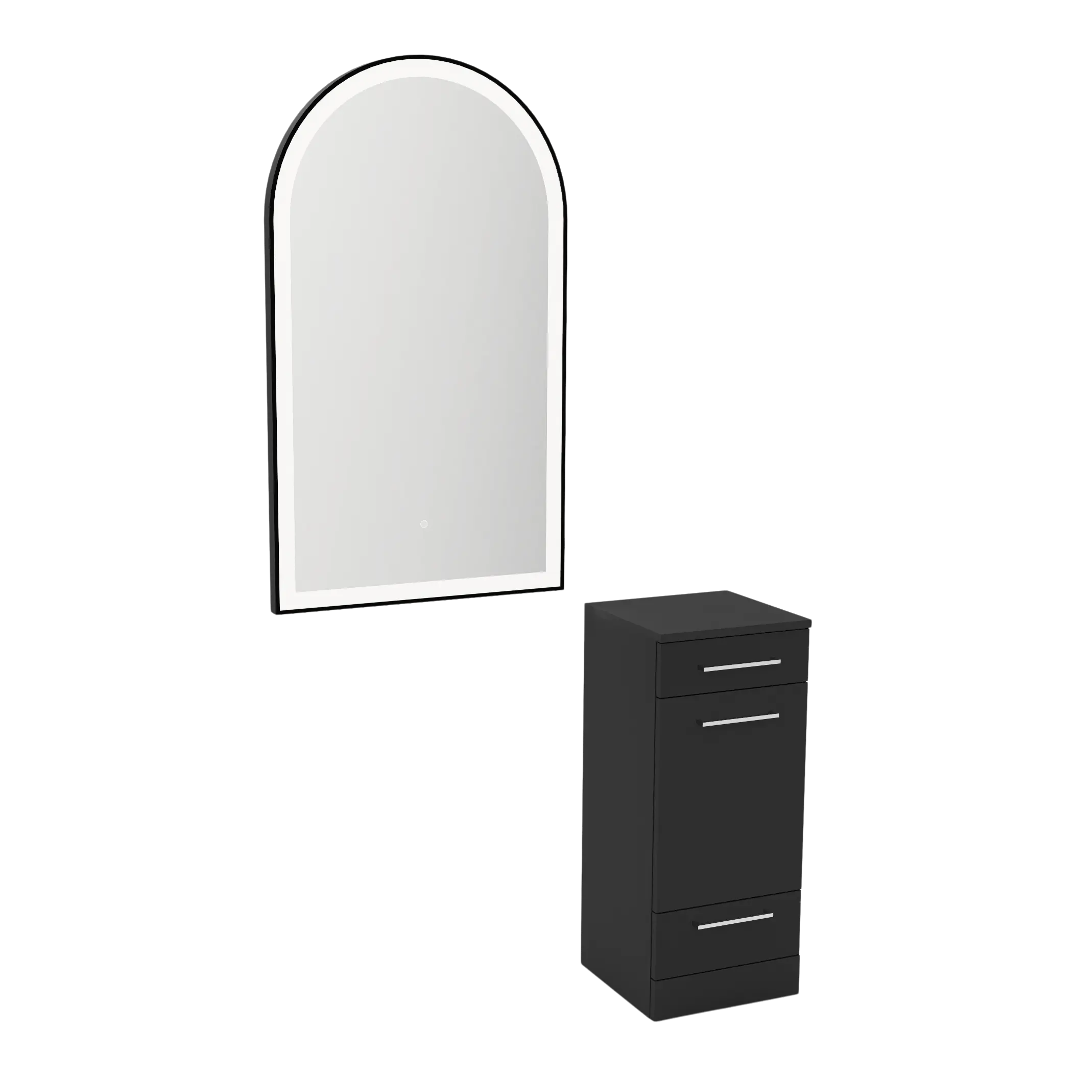 Rococo Mobile Styling Station with Tilt-out Appliance Holder and Black Arch Paloma Mirror