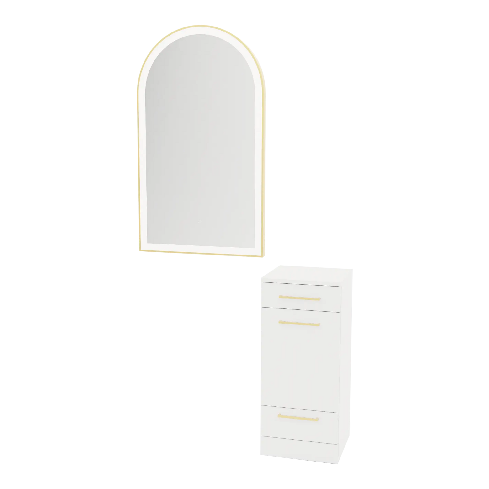 Rococo Mobile Styling Station with Tilt-out Appliance Holder and Gold Arch Paloma Mirror