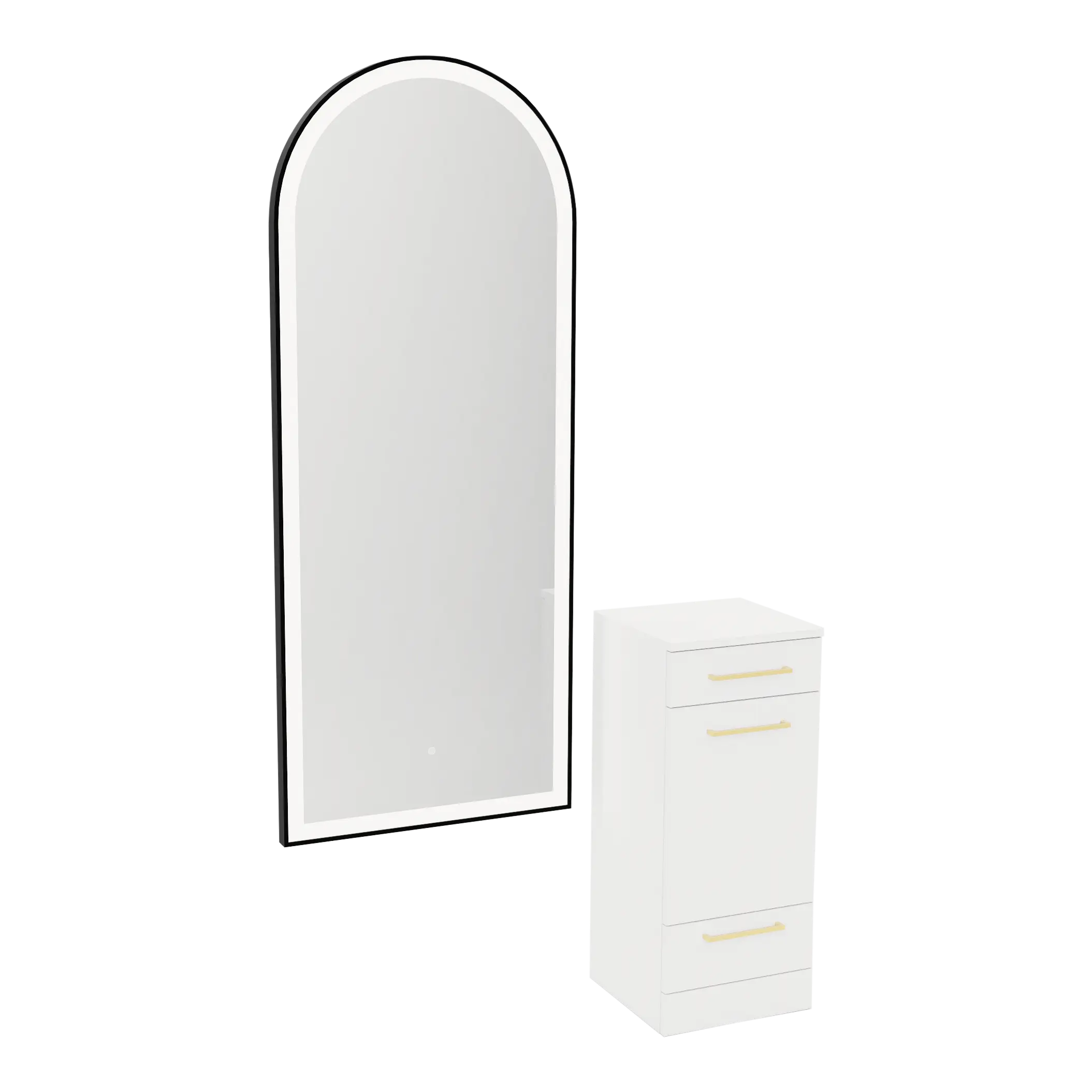 Rococo Mobile Styling Station with Tilt-out Appliance Holder and Black Full-Length Arch Paloma Mirror