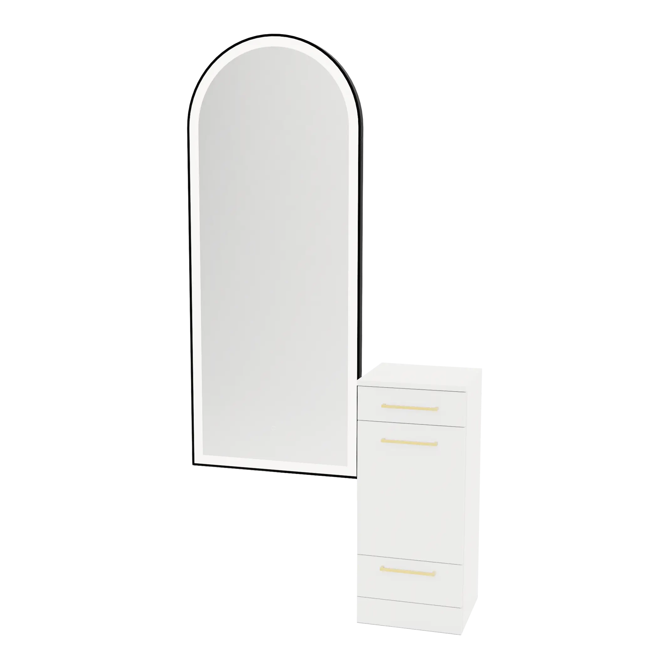 Rococo Mobile Styling Station with Tilt-out Appliance Holder and Black Full-Length Arch Paloma Mirror