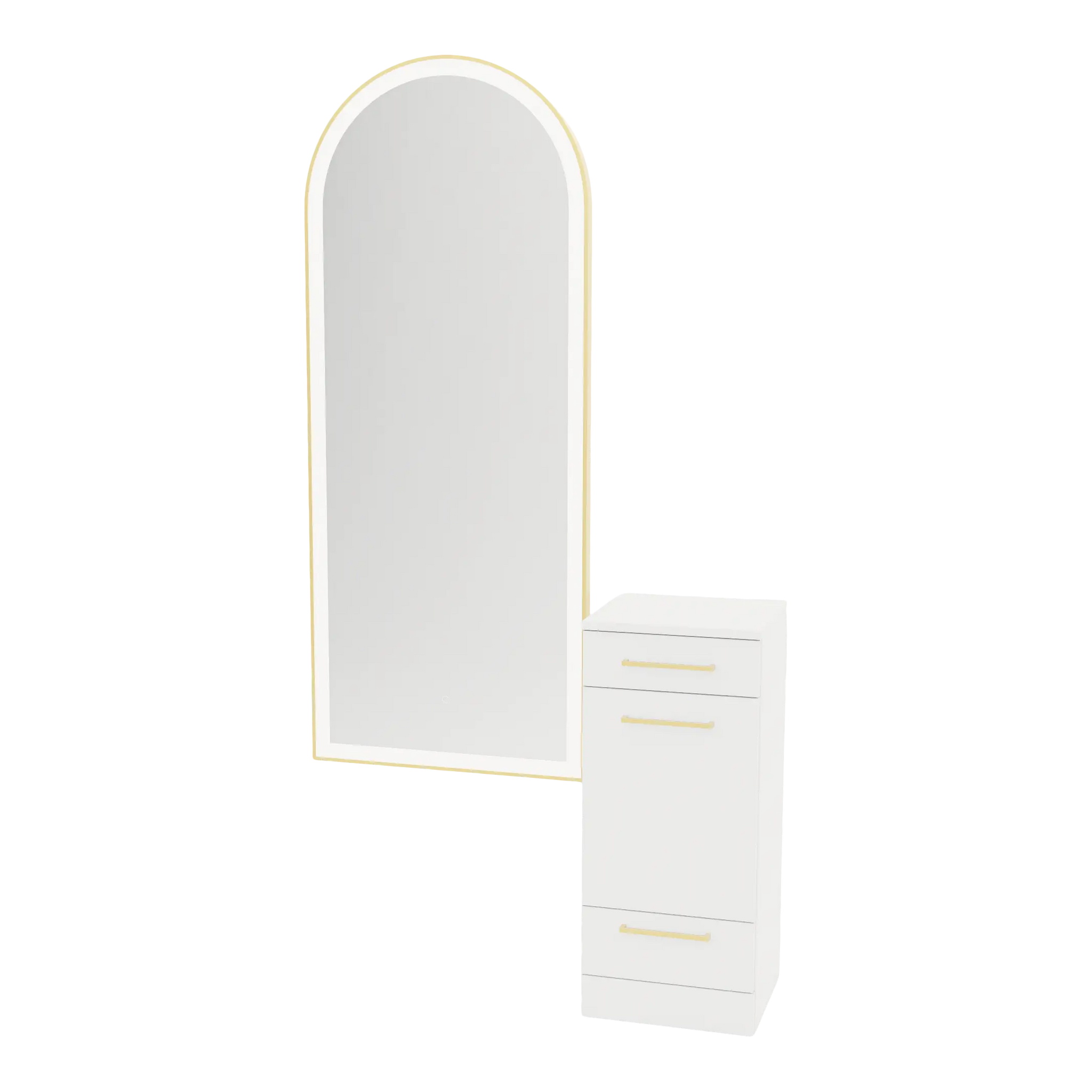 Rococo Mobile Styling Station with Tilt-out Appliance Holder and Gold Full-Length Arch Paloma Mirror