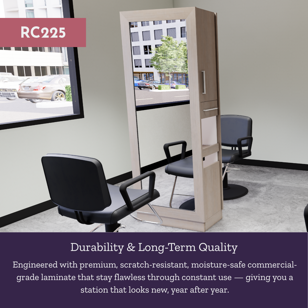 Rococo Double Operator Styling Station with Pull-out Appliance Holder