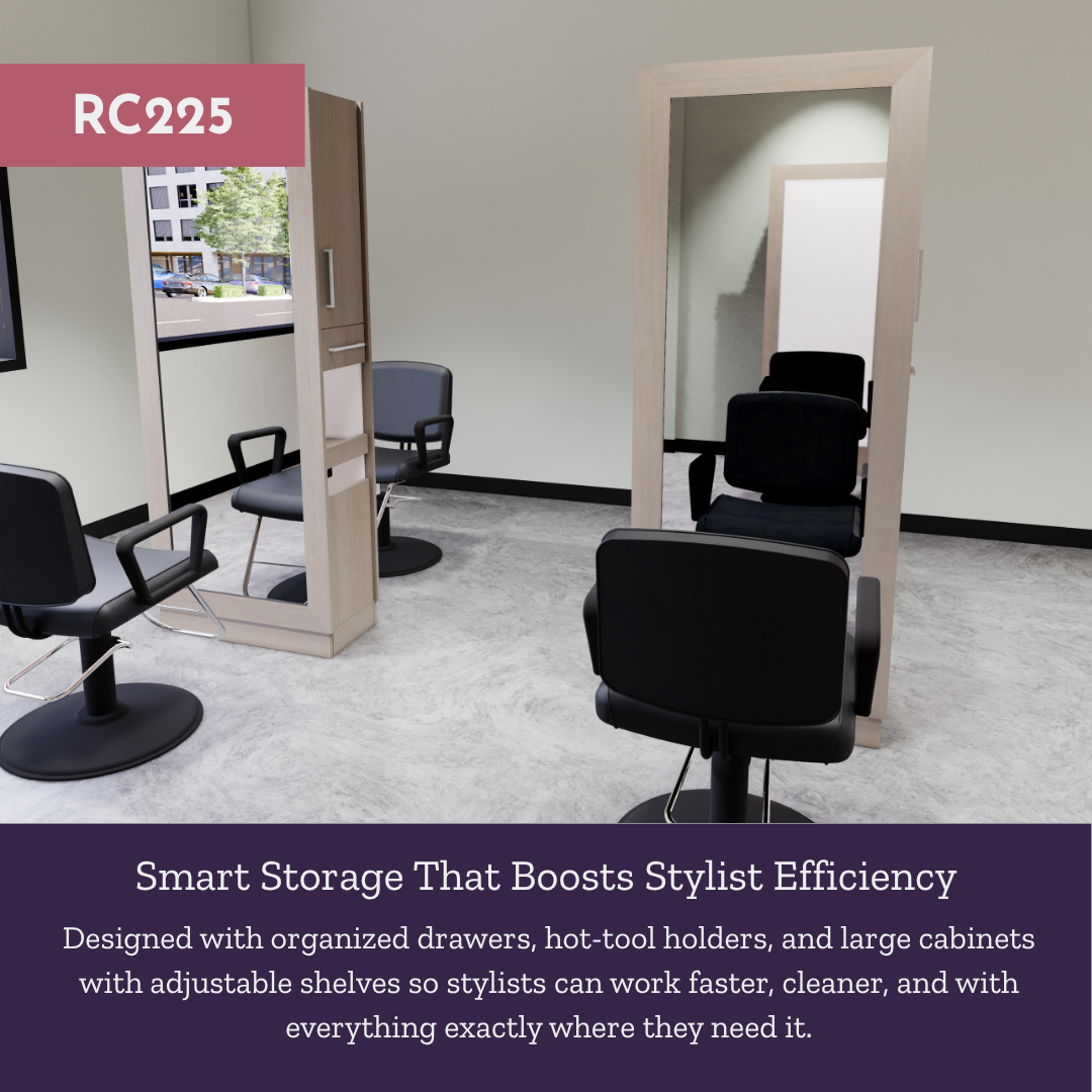 Rococo Double Operator Styling Station with Pull-out Appliance Holder