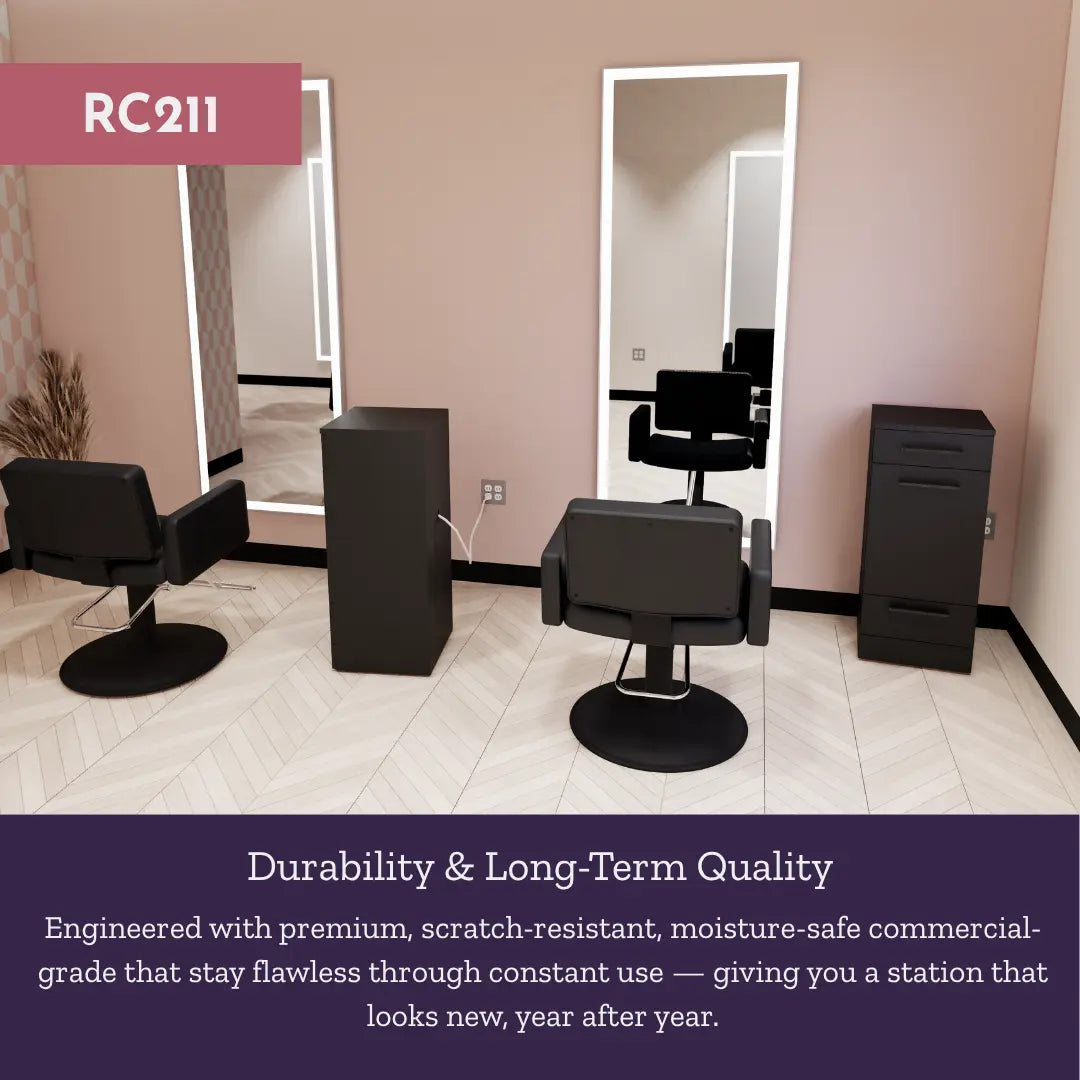 Rococo Mobile Styling Station with Tilt-out Appliance Holder and Silver Full-Length Rectangle Glo Mirror