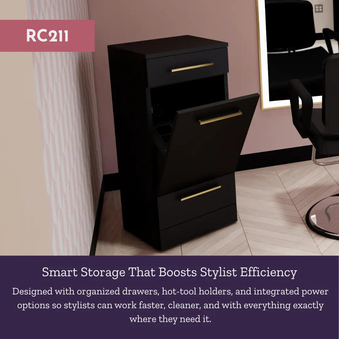 Rococo Mobile Styling Station with Tilt-out Appliance Holder and Silver Full-Length Rectangle Glo Mirror